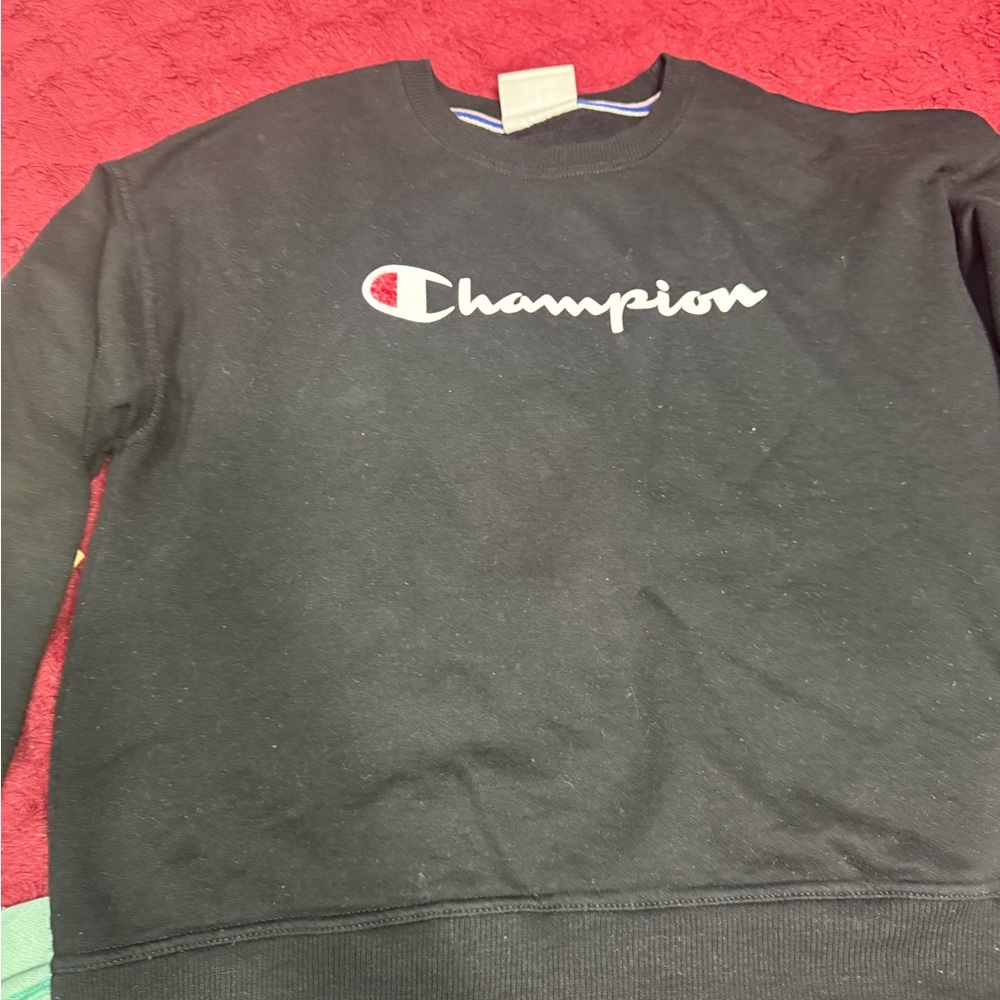 Champion Black Crewneck Sweater Classic Athletic Style